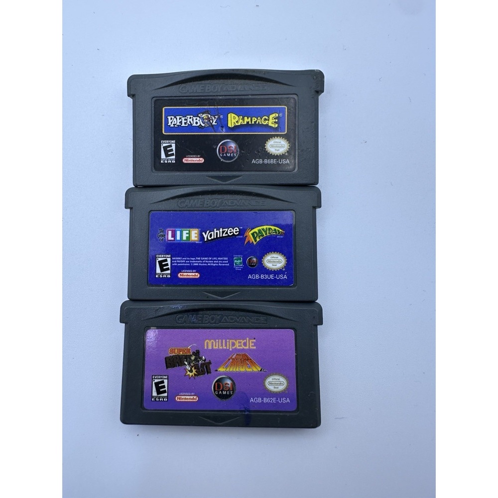 Nintendo GBA Lot of 3 Paperboy Rampage Life Yahtzee Payday Millipede Breakout